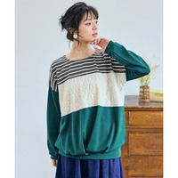 レース使い配色裾タックニットソープルオーバー 大きいサイズ
