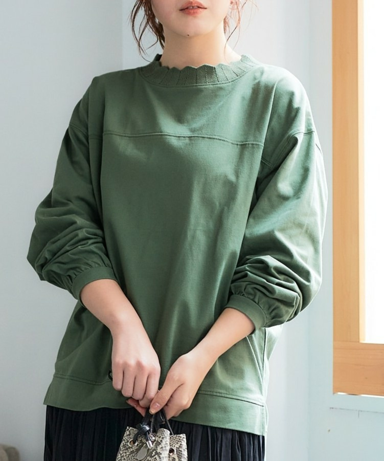 綿混カギ針ネックソフトカットソー 大きいサイズ