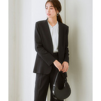 【レディーススーツ】セットアップ対応ロング丈ノーカラージャケット(上下別売・すごく伸びる多機能変り織リスピィシリーズ) 大きいサイズ