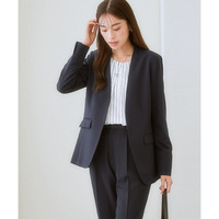 【レディーススーツ】セットアップ対応ロング丈ノーカラージャケット（上下別売・すごく伸びる多機能変り織リスピィシリーズ） 大きいサイズ