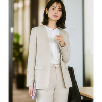 【レディーススーツ】セットアップ対応ロング丈ノーカラージャケット（上下別売・すごく伸びる多機能変り織リスピィシリーズ） 大きいサイズ