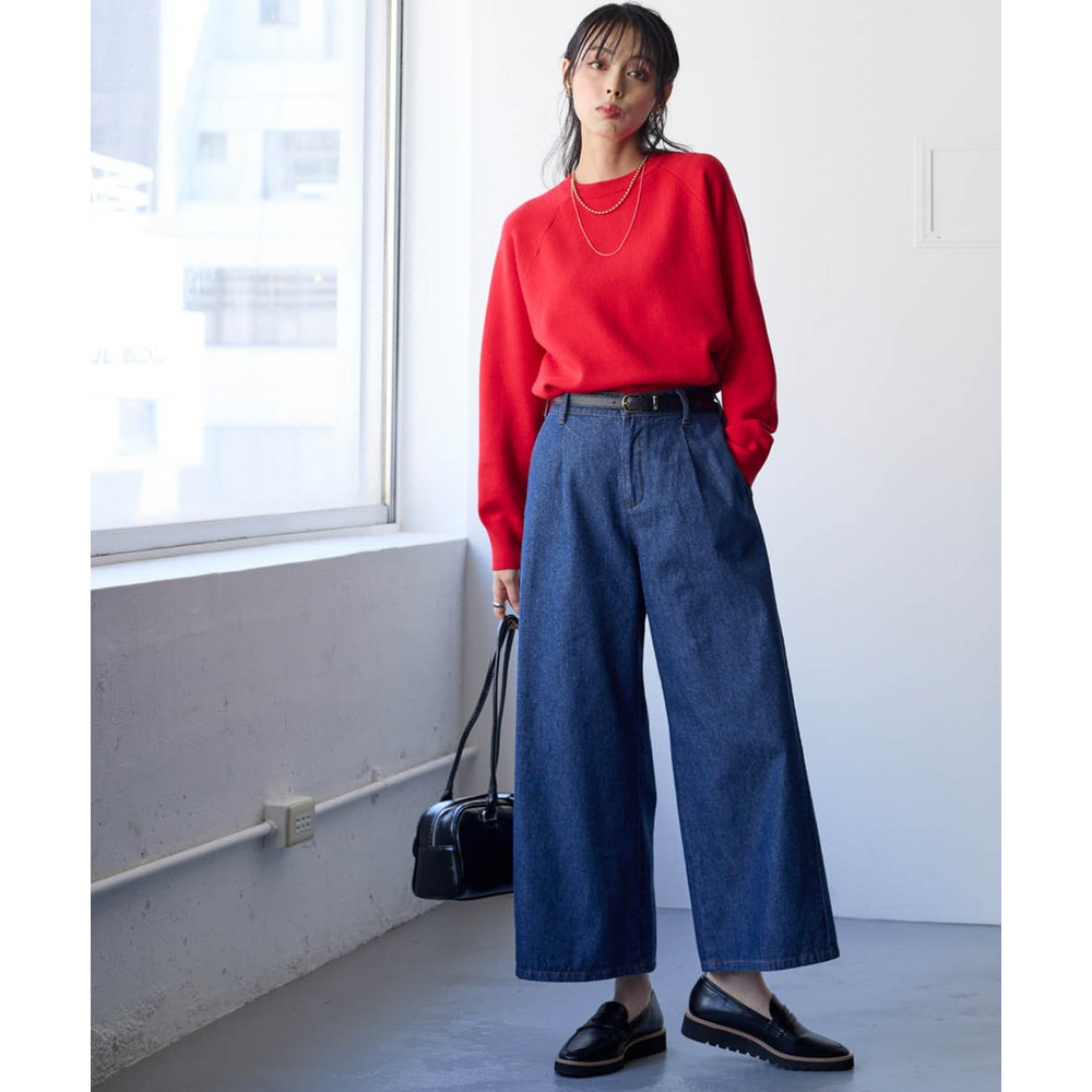 綿100%アンクル丈デニムワイドパンツ(ゆったりヒップ) 大きいサイズ18