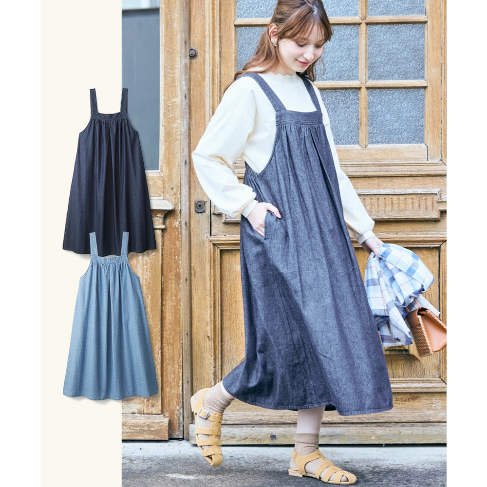 綿100%デニムサロペットジャンバースカート 大きいサイズ10