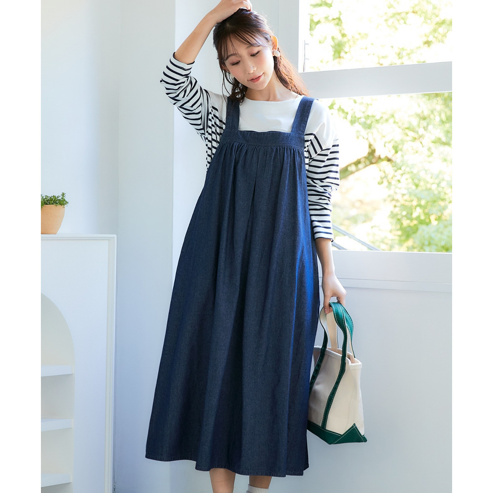 綿100%デニムサロペットジャンバースカート 大きいサイズ14