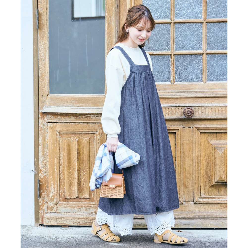 綿100%デニムサロペットジャンバースカート 大きいサイズ16