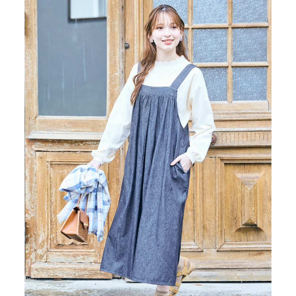 綿100%デニムサロペットジャンバースカート 大きいサイズ17