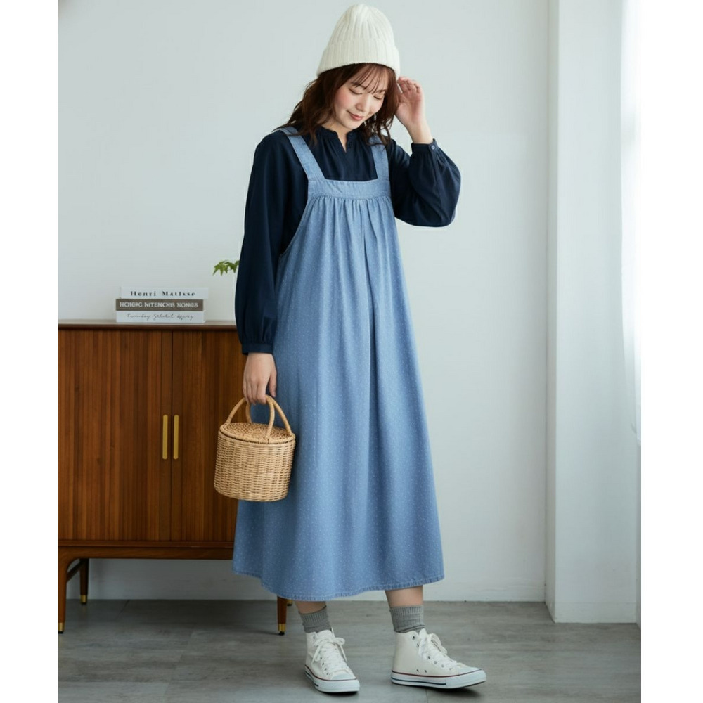 綿100%デニムサロペットジャンバースカート 大きいサイズ1