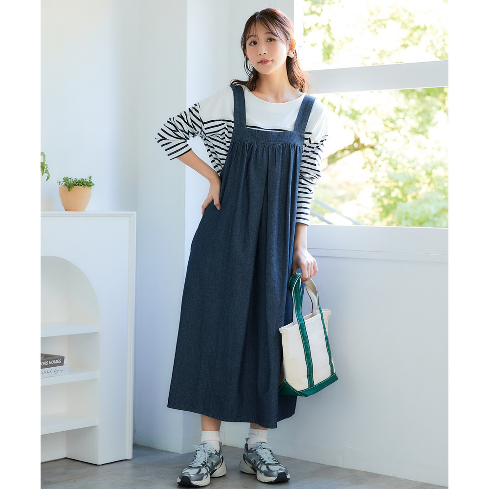 綿100%デニムサロペットジャンバースカート 大きいサイズ1