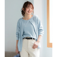 パターンメッシュアンサンブル(カーディガン＋５分袖Tシャツ) 大きいサイズ