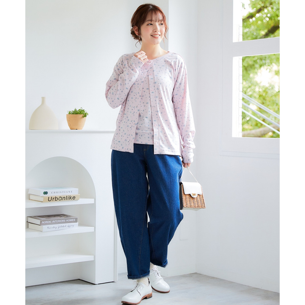 パターンメッシュアンサンブル(カーディガン+5分袖Tシャツ) 大きいサイズ14