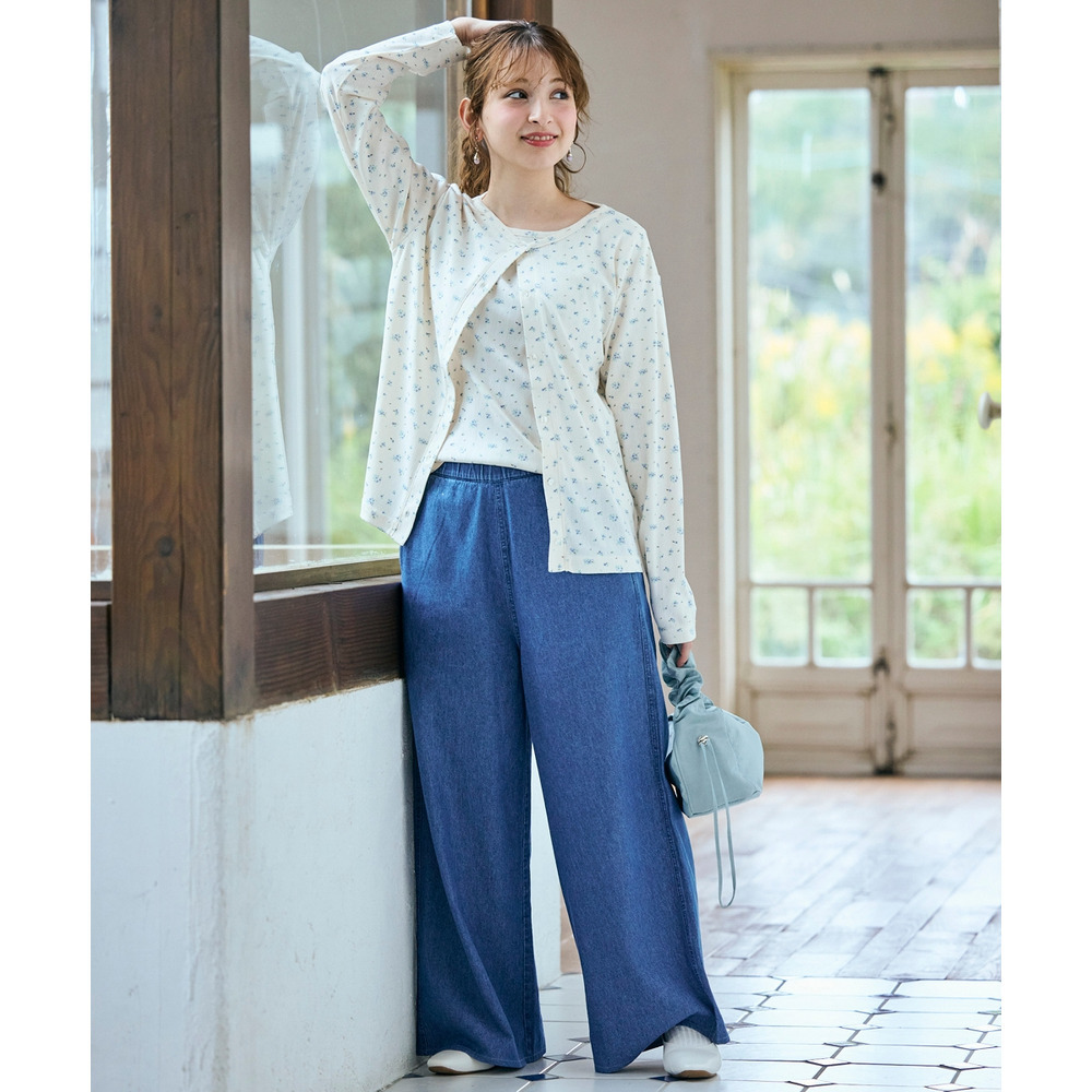 パターンメッシュアンサンブル(カーディガン+5分袖Tシャツ) 大きいサイズ16