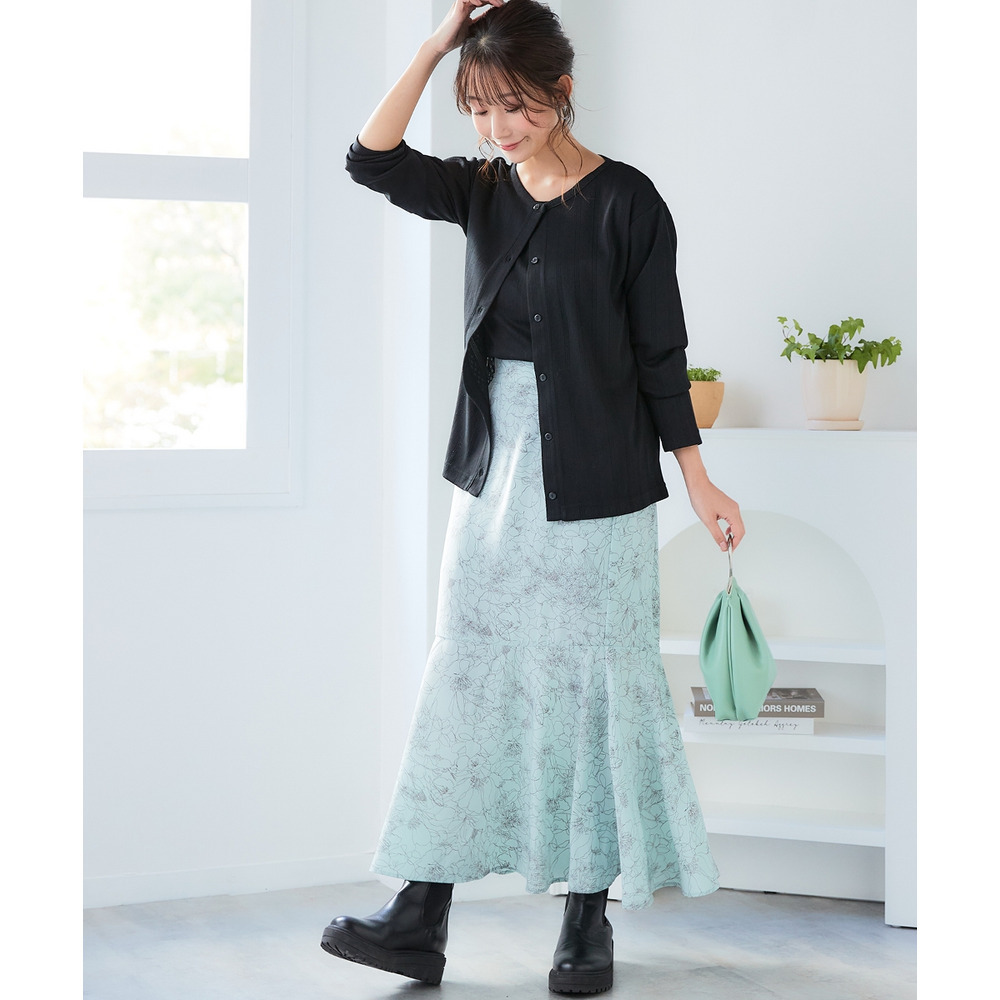 パターンメッシュアンサンブル(カーディガン+5分袖Tシャツ) 大きいサイズ19