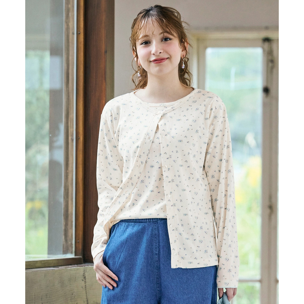 パターンメッシュアンサンブル(カーディガン+5分袖Tシャツ) 大きいサイズ1