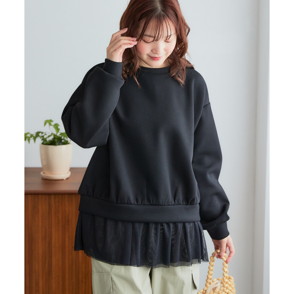 カノコダンボールニット裾チュールトップス 大きいサイズ12