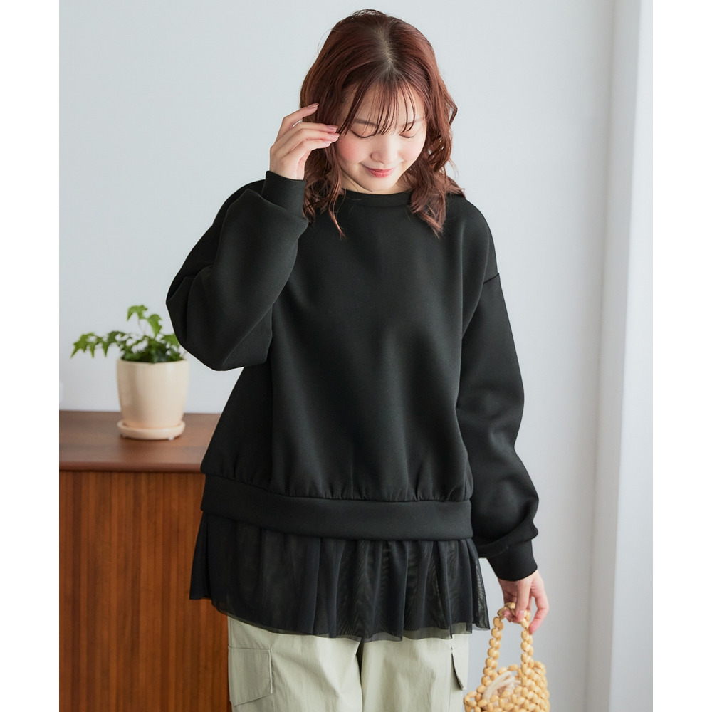 カノコダンボールニット裾チュールトップス 大きいサイズ1