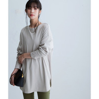 綿１００％スムースゆるシルエット裾ラウンドロング丈Tシャツ 大きいサイズ