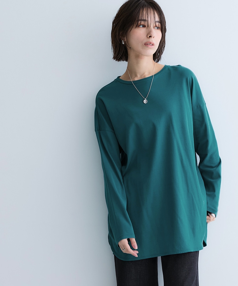 綿１００％スムースゆるシルエット裾ラウンドロング丈Tシャツ 大きいサイズ