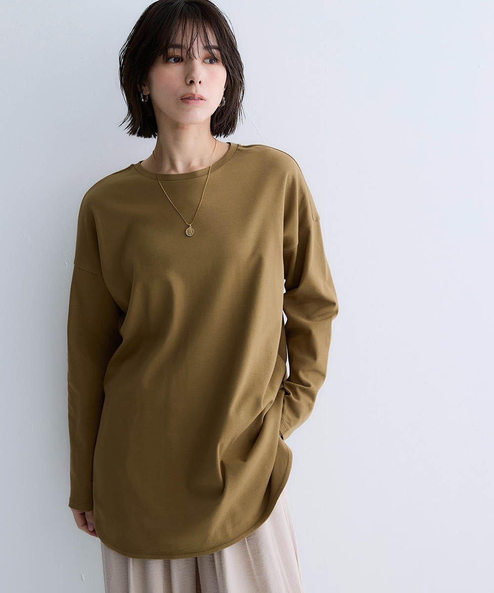 綿１００％スムースゆるシルエット裾ラウンドロング丈Tシャツ 大きいサイズ