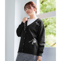 手書き風刺しゅうニットカーディガン 大きいサイズ