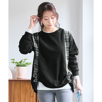 縦チェック切替シャーリングワッフルトップス 大きいサイズ