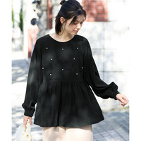 異素材コンビパール調ビーズ使いチュニックブラウス 大きいサイズ