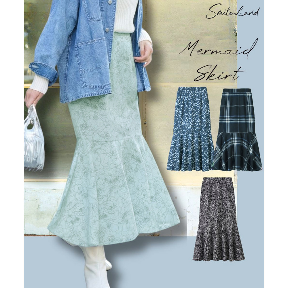 プリントマーメイドスカート（ゆったりヒップ） 大きいサイズ