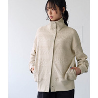 コットンブレンドニットライクジャガードスタンドカラーゆるスエットブルゾン 大きいサイズ