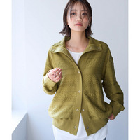 コットンブレンドニットライクジャガードスタンドカラーゆるスエットブルゾン 大きいサイズ