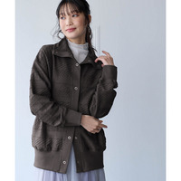 コットンブレンドニットライクジャガードスタンドカラーゆるスエットブルゾン 大きいサイズ