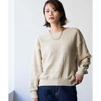 コットンブレンドニットライクジャガードクロップド丈コクーントレーナー 大きいサイズ