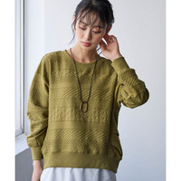 コットンブレンドニットライクジャガードクロップド丈コクーントレーナー 大きいサイズ