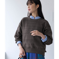 コットンブレンドニットライクジャガードクロップド丈コクーントレーナー 大きいサイズ