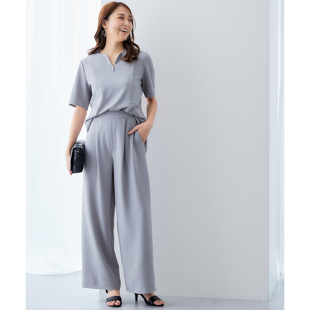 【ジャージーシリーズ】カットソーワイドパンツ(ストレッチ・しわになりにくい・UVカット) 大きいサイズ14