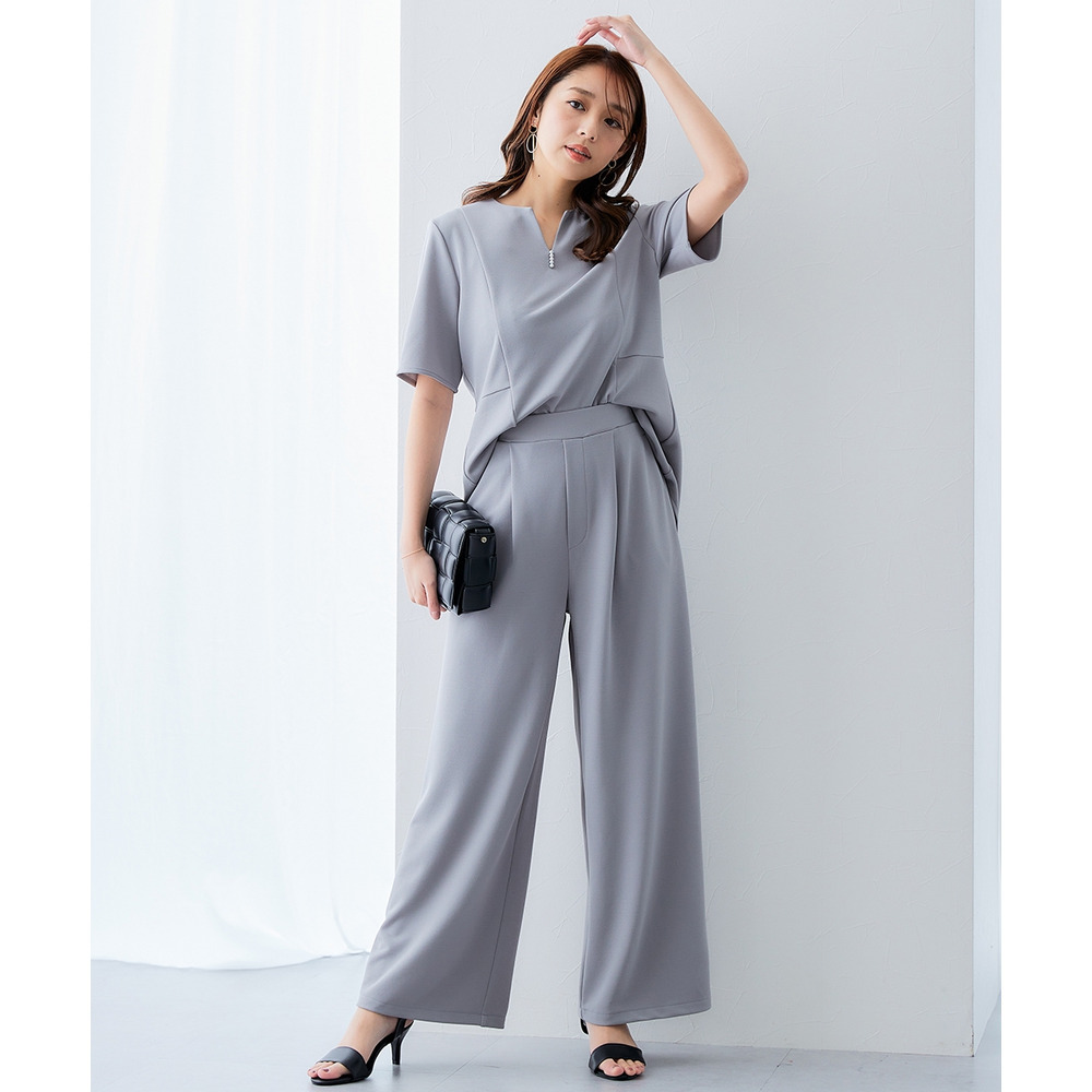 【ジャージーシリーズ】カットソーワイドパンツ(ストレッチ・しわになりにくい・UVカット) 大きいサイズ15