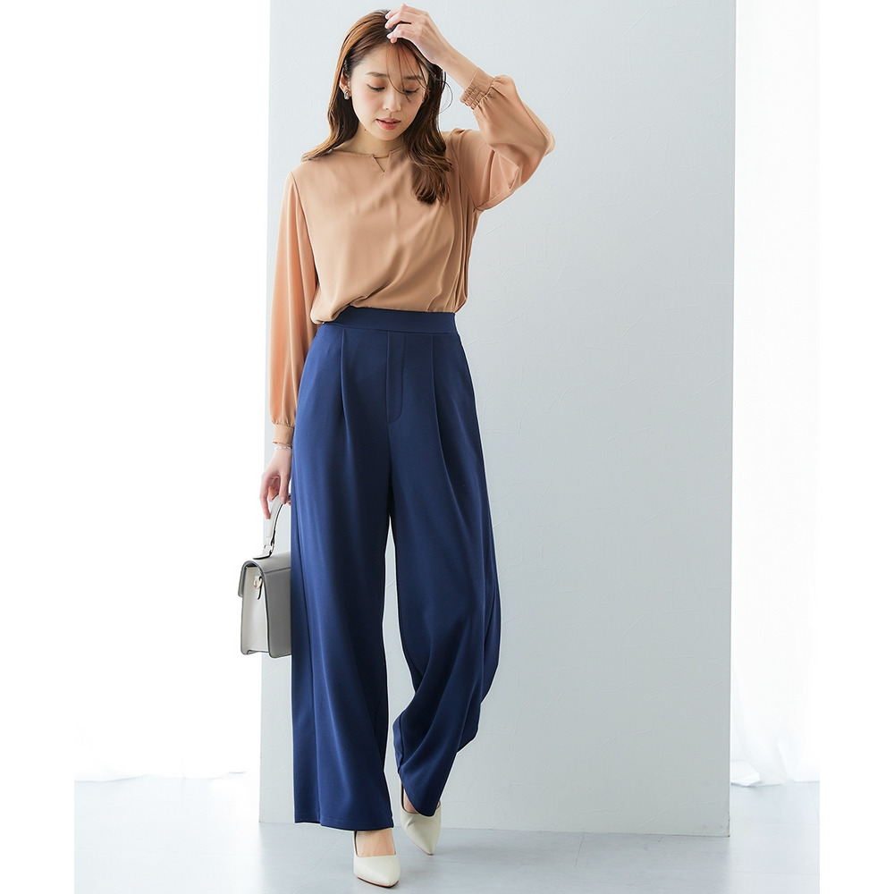 【ジャージーシリーズ】カットソーワイドパンツ(ストレッチ・しわになりにくい・UVカット) 大きいサイズ9