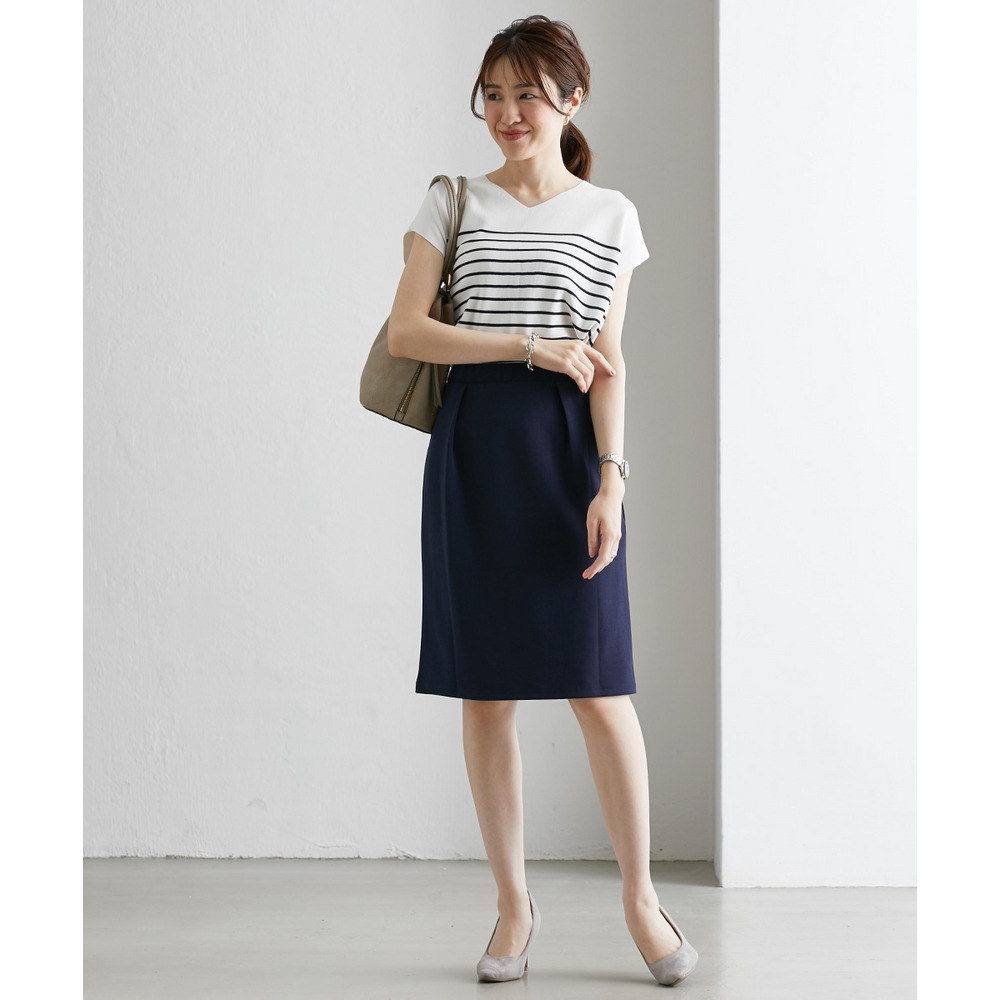 【ジャージーシリーズ】カットソーフロントインタックタイトスカート(ストレッチ・しわになりにくい・UVカット) 大きいサイズ16