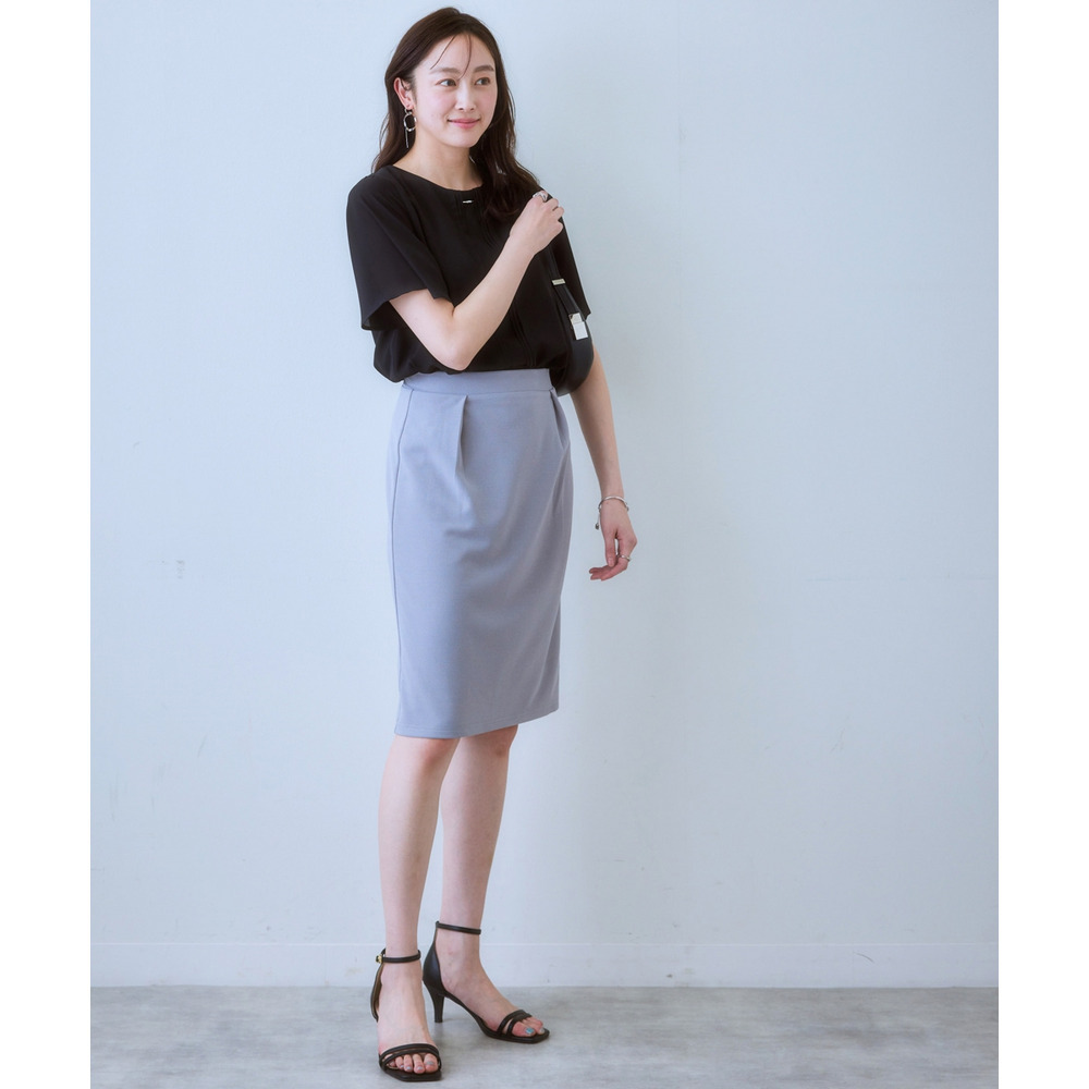 【ジャージーシリーズ】カットソーフロントインタックタイトスカート(ストレッチ・しわになりにくい・UVカット) 大きいサイズ20