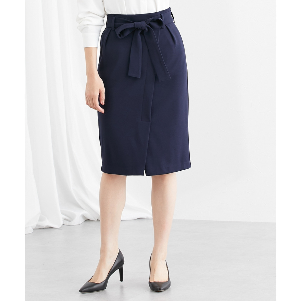 【ジャージーシリーズ】カットソーラップ風タイトスカート(サッシュベルト付)(ストレッチ・しわになりにくい・UVカット) 大きいサイズ11