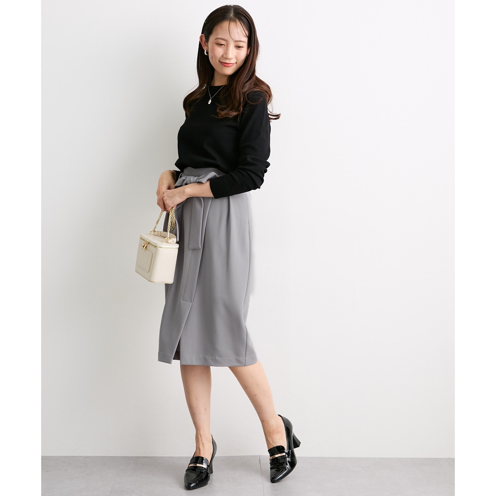 【ジャージーシリーズ】カットソーラップ風タイトスカート(サッシュベルト付)(ストレッチ・しわになりにくい・UVカット) 大きいサイズ12