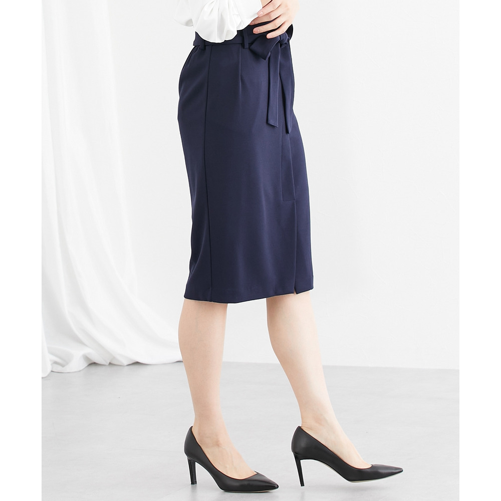 【ジャージーシリーズ】カットソーラップ風タイトスカート(サッシュベルト付)(ストレッチ・しわになりにくい・UVカット) 大きいサイズ17