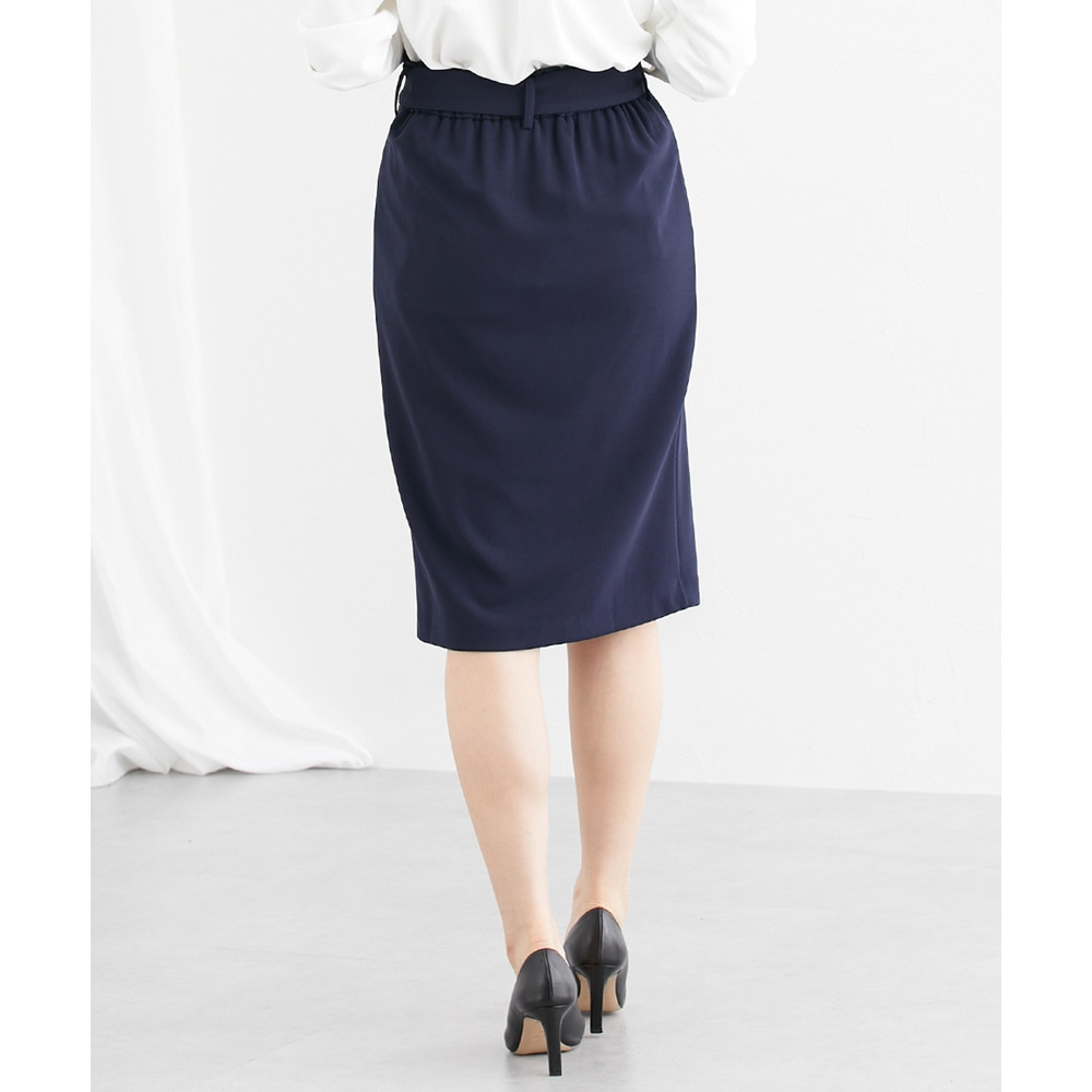 【ジャージーシリーズ】カットソーラップ風タイトスカート(サッシュベルト付)(ストレッチ・しわになりにくい・UVカット) 大きいサイズ18