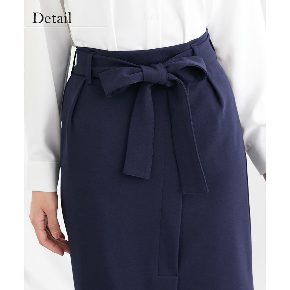 【ジャージーシリーズ】カットソーラップ風タイトスカート(サッシュベルト付)(ストレッチ・しわになりにくい・UVカット) 大きいサイズ19