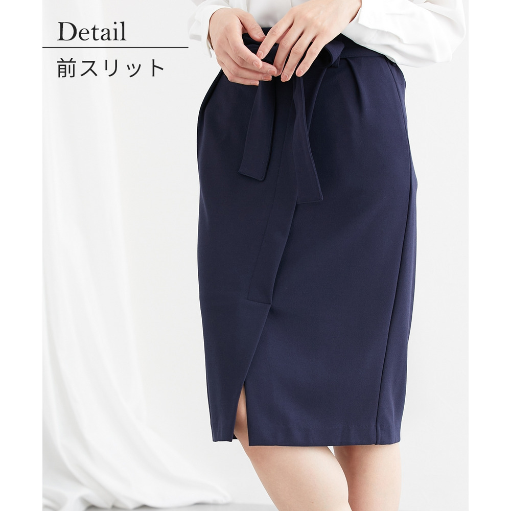 【ジャージーシリーズ】カットソーラップ風タイトスカート(サッシュベルト付)(ストレッチ・しわになりにくい・UVカット) 大きいサイズ21