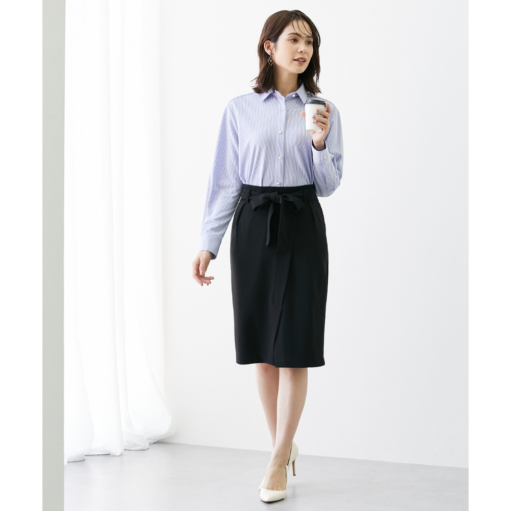 【ジャージーシリーズ】カットソーラップ風タイトスカート(サッシュベルト付)(ストレッチ・しわになりにくい・UVカット) 大きいサイズ8