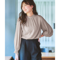 袖プリーツスタンドカラーブラウス 大きいサイズ