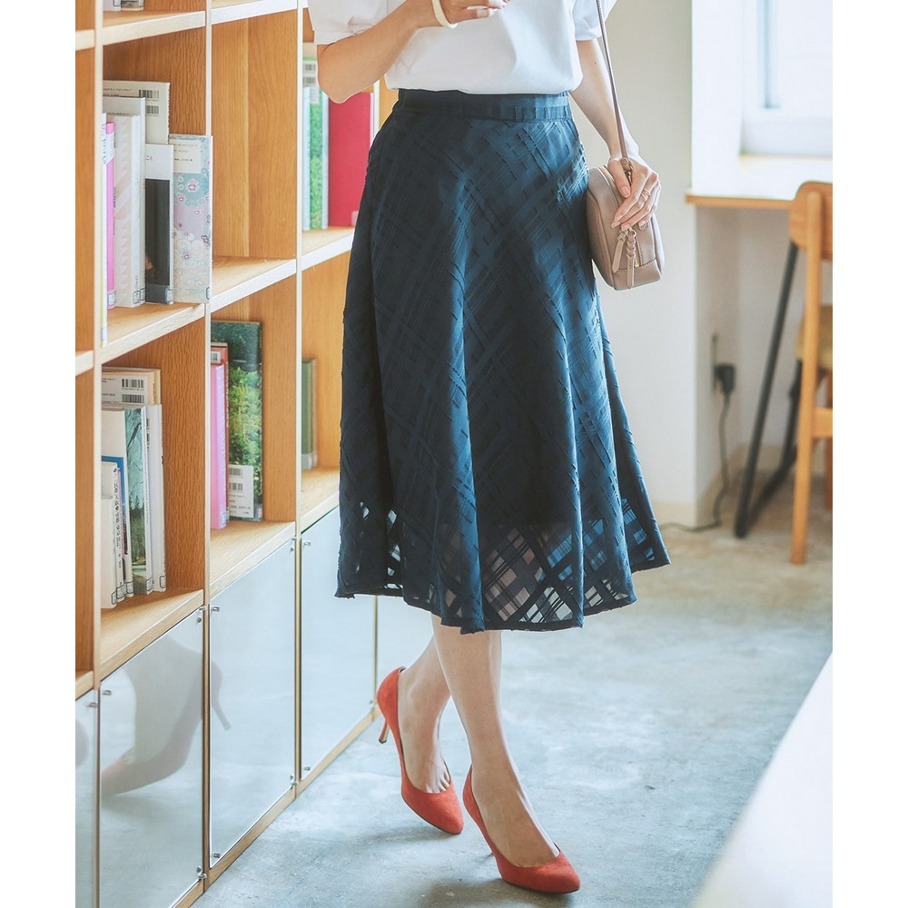 シアーチェックフレアスカート 大きいサイズ