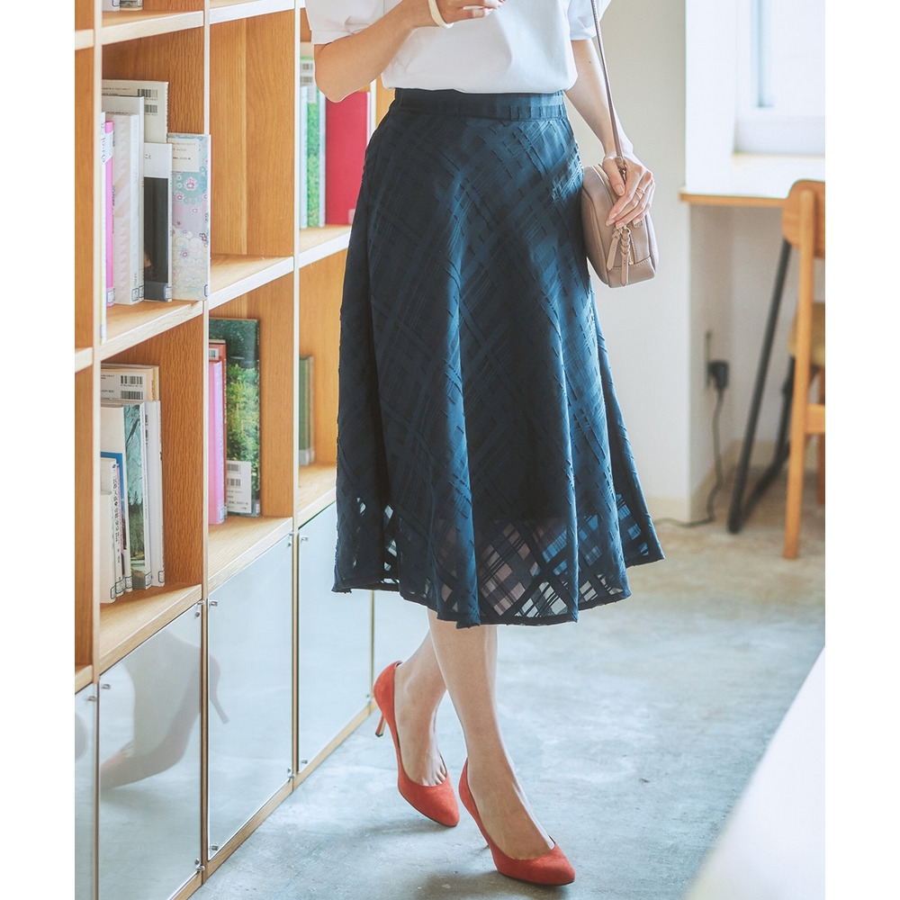 シアーチェックフレアスカート 大きいサイズ1