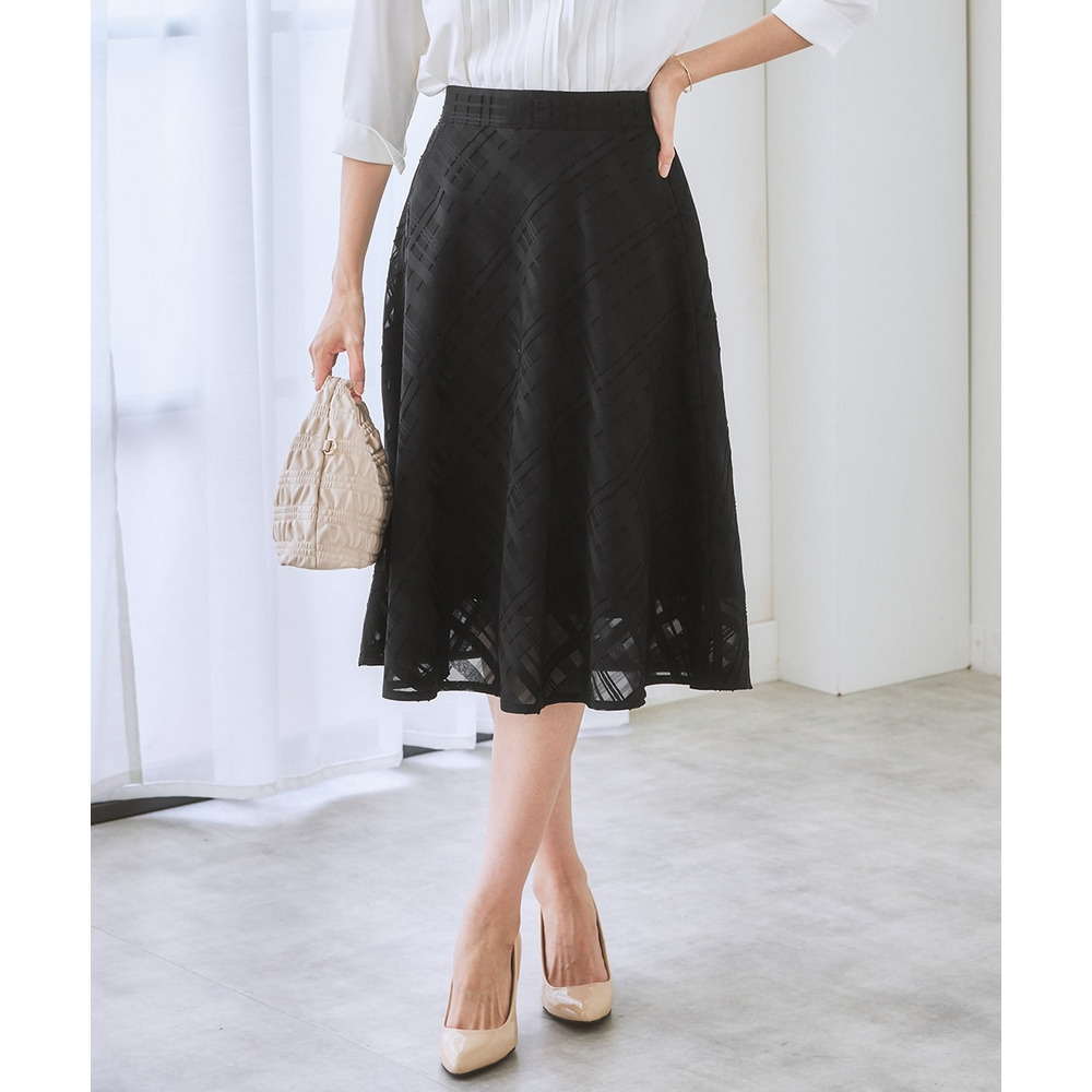 シアーチェックフレアスカート 大きいサイズ1