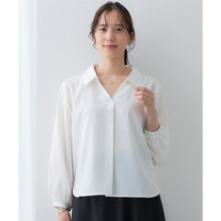 【しわになりにくい・ストレッチ】スキッパーカラー袖ボリュームブラウス（とろみシリーズ） 大きいサイズ