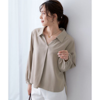 【しわになりにくい・ストレッチ】スキッパーカラー袖ボリュームブラウス（とろみシリーズ） 大きいサイズ